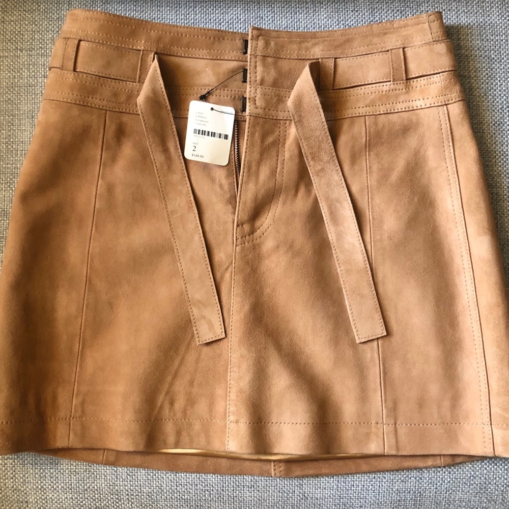 NWT 100% LEATHER Free People brown suede skirt